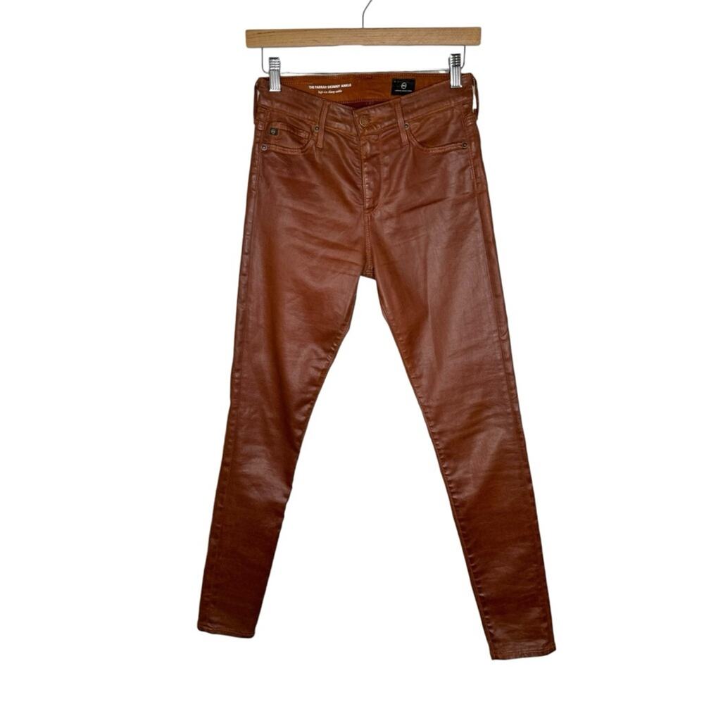 AG Adriano Goldschmied The Farrah Skinny‎ Ankle Brown Coated Pants Women's 25R